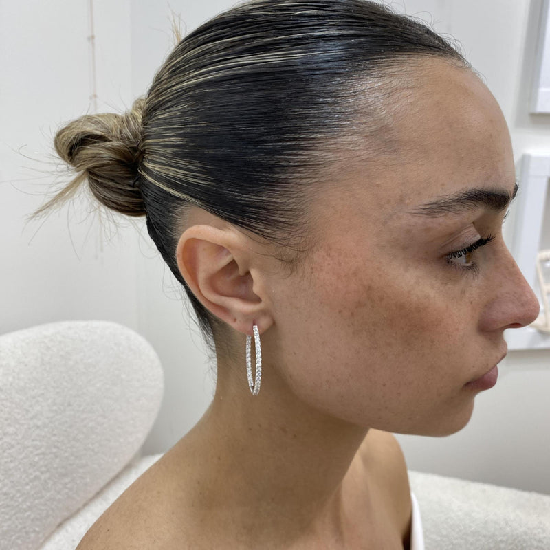 Diamond Hoop Earrings 1.71 Carat White Gold 14K