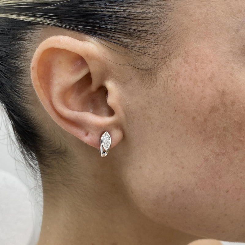 Diamond Huggie Earrings 0.63 Carat White Gold 14K