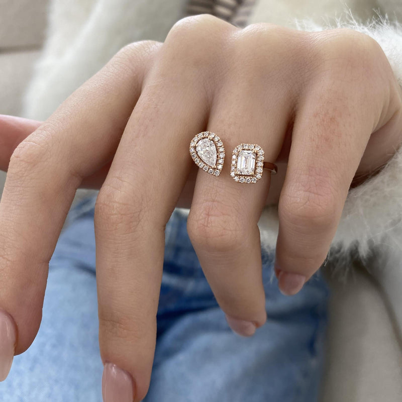 Diamond Two Stone Ring 1.10 Carat Rose Gold 14K