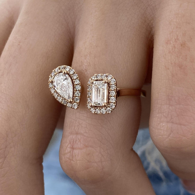 Diamond Two Stone Ring 1.10 Carat Rose Gold 14K