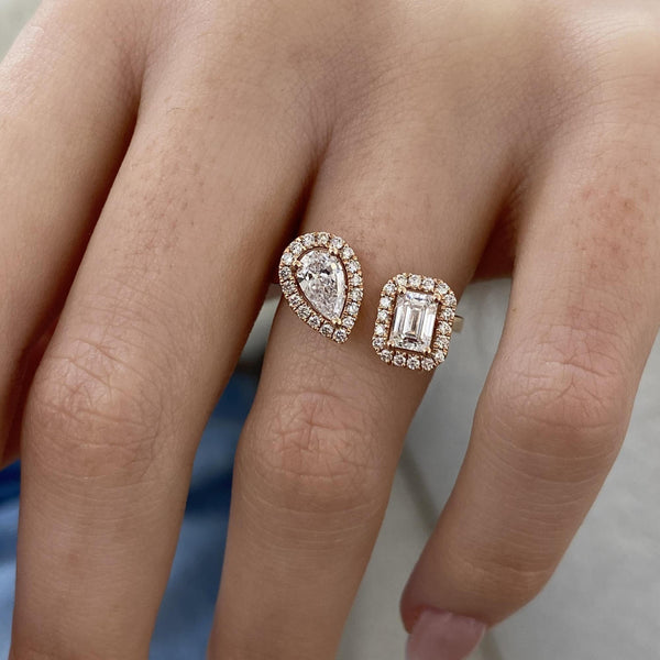 Diamond Two Stone Ring 1.10 Carat Rose Gold 14K