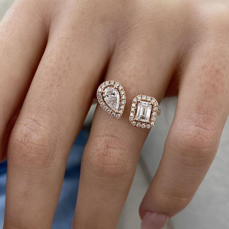 Diamond Two Stone Ring 1.10 Carat Rose Gold 14K