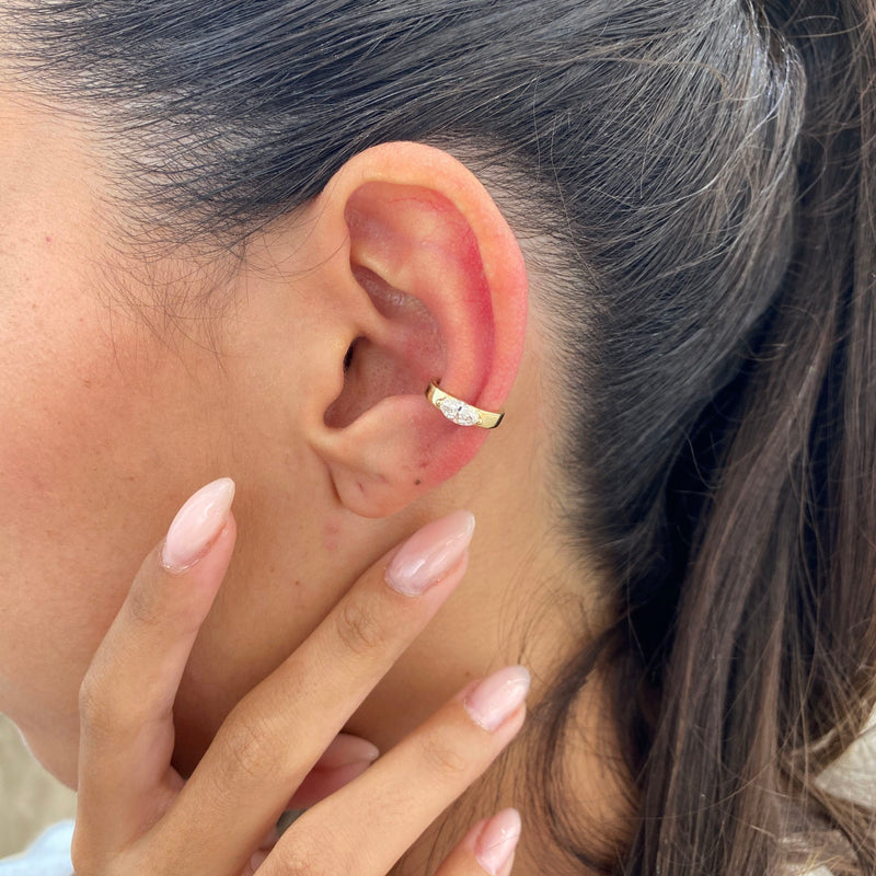 Diamond Cuff Single Earring 0.2 ct TCW, Yellow Gold