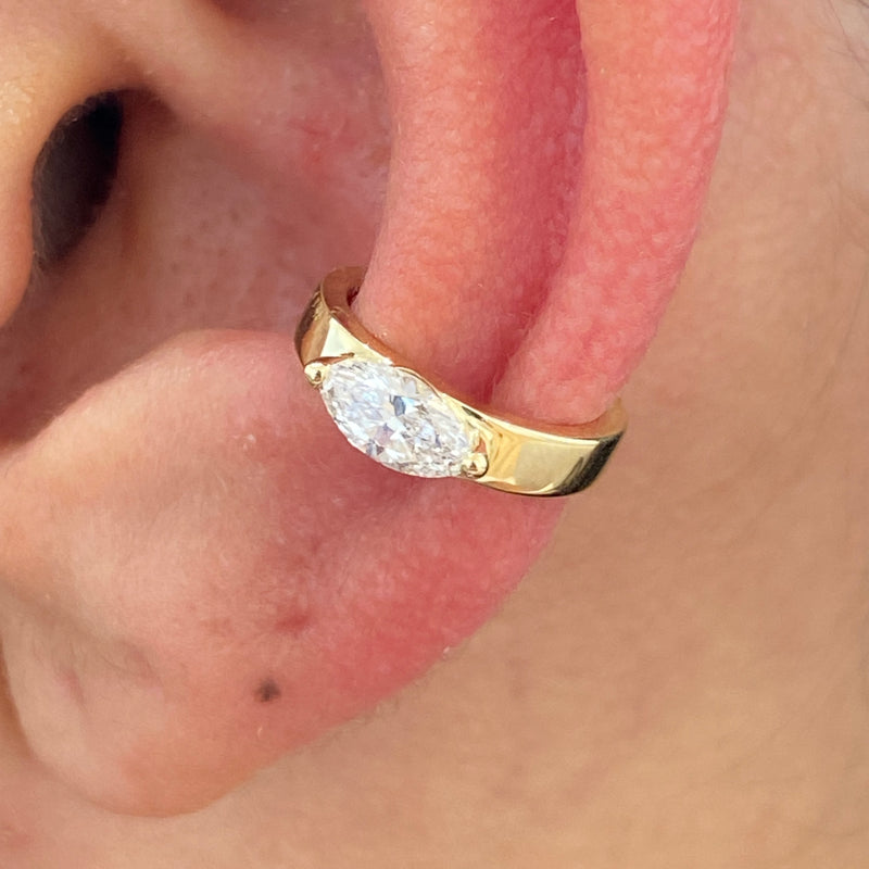 Diamond Cuff Single Earring 0.2 ct TCW, Yellow Gold