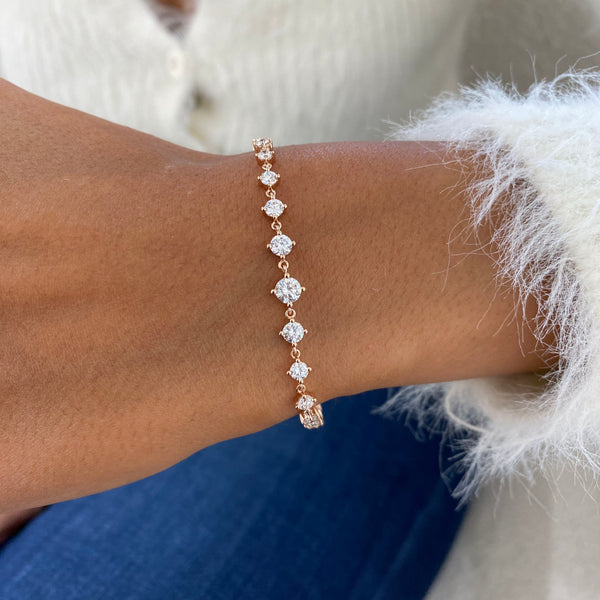 Diamond Chain Bracelet 1.79 Carat Rose Gold 14K
