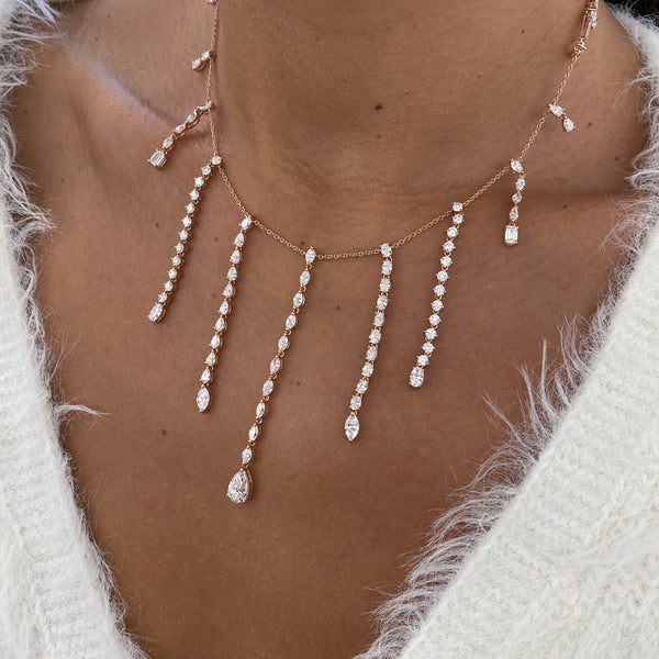 Diamond Chain Necklace 9.04 Carat Rose Gold 14K