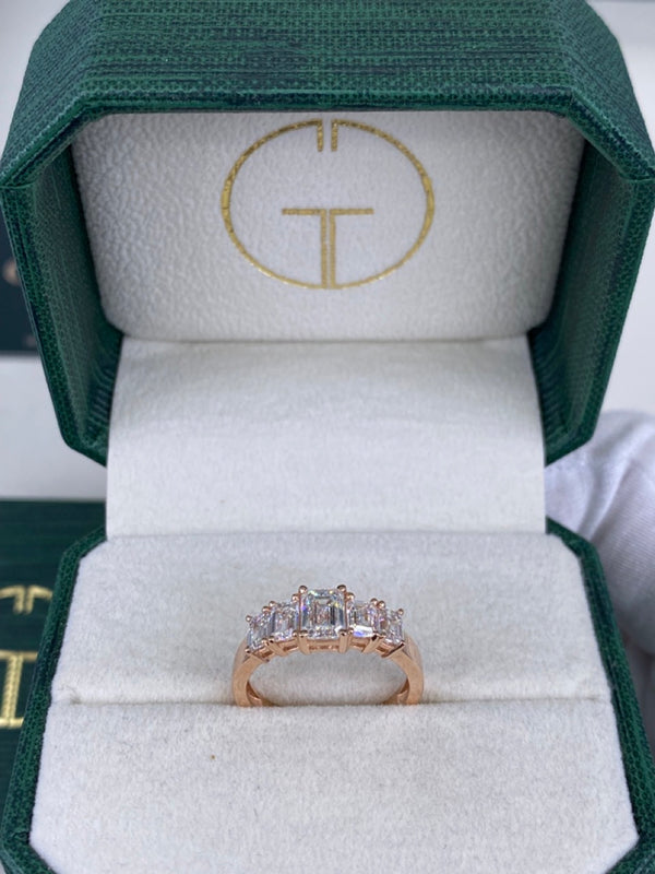 Diamond 5 Stone Ring 1.78 Carat Rose Gold 14K