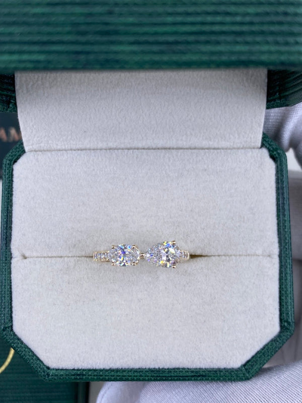 Diamond Two Stone Ring 1.45 Carat Yellow Gold 14K