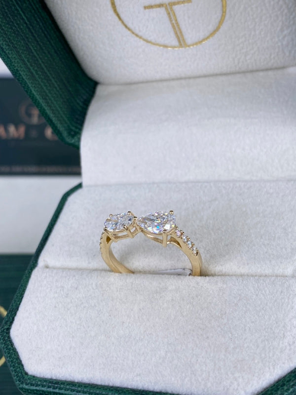 Diamond Two Stone Ring 1.45 Carat Yellow Gold 14K