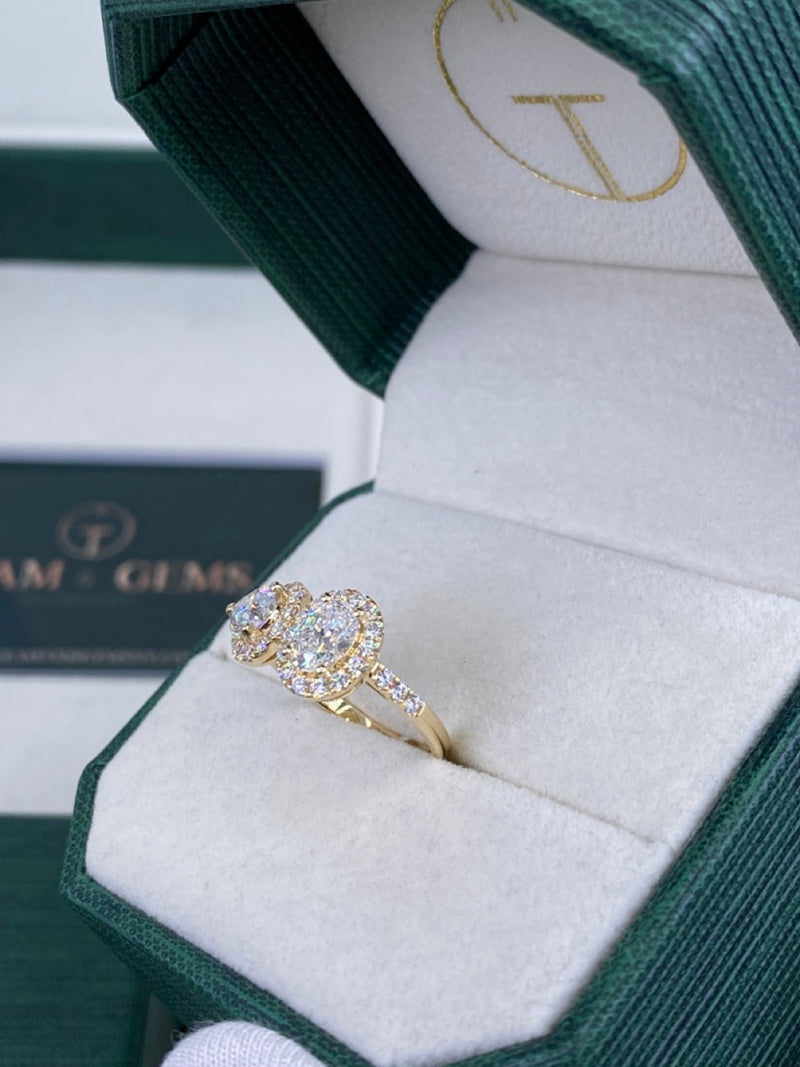 Diamond Halo Ring 1.76 Carat White Gold 14K