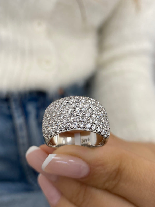 Diamond Dome Ring 1.89 Carat White Gold 14K