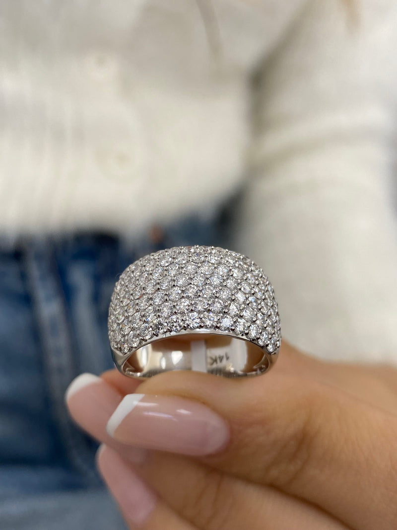 Diamond Dome Ring 1.89 Carat White Gold 14K