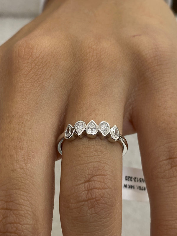 Diamond 5 Stone Ring 0.35 Carat White Gold 14K