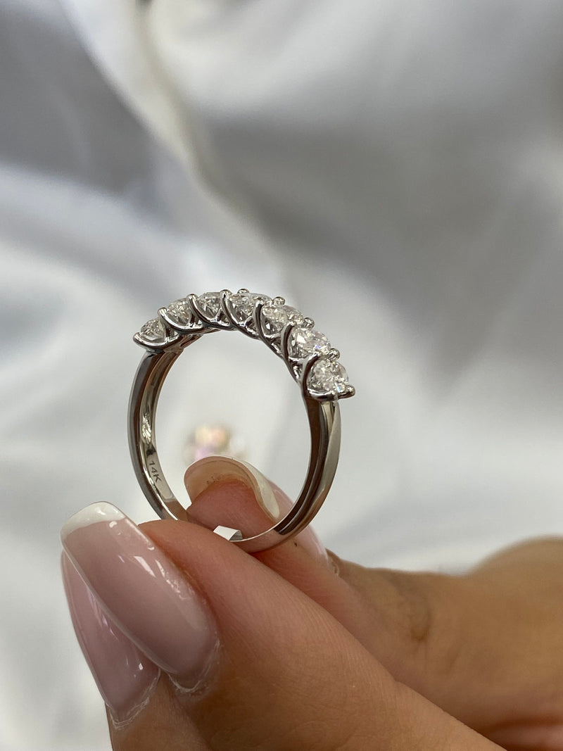 Diamond 7 Stone Ring 1.07 Carat White Gold 14K