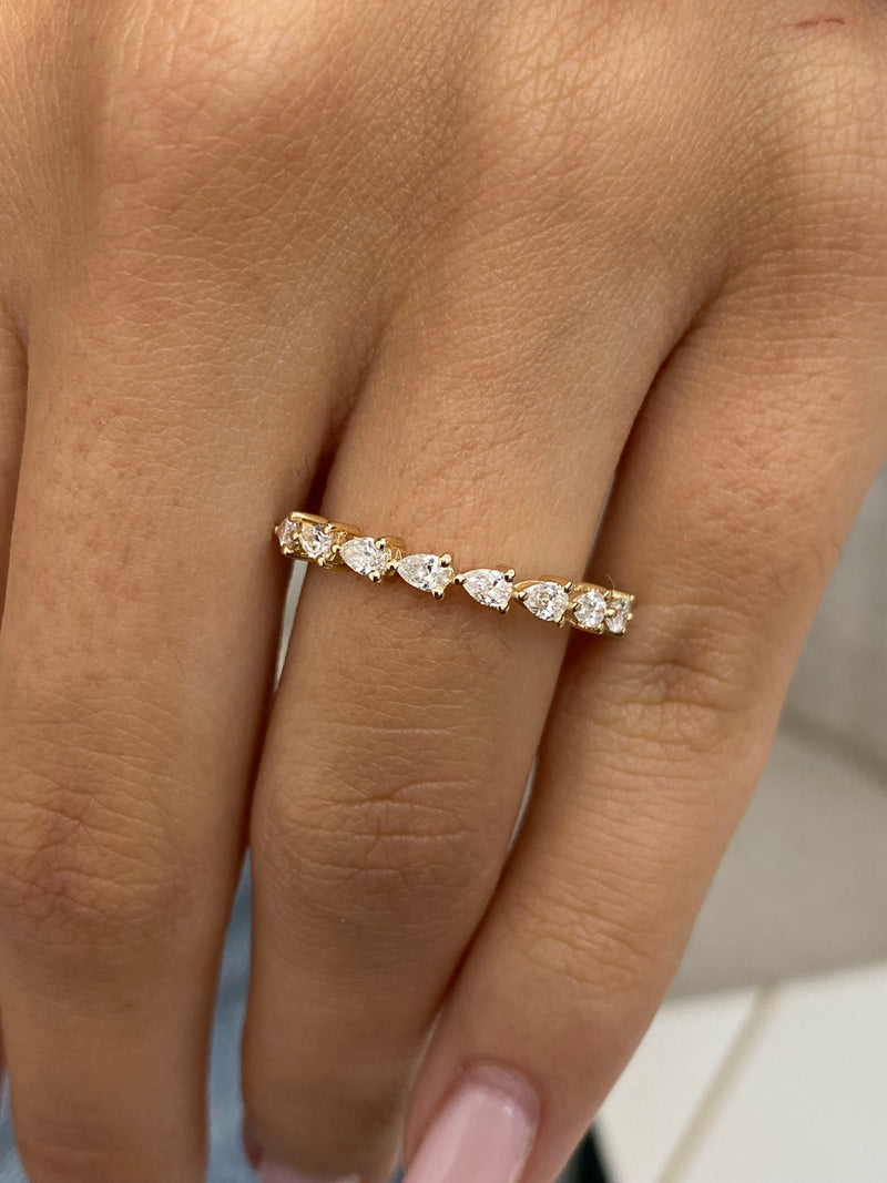 Diamond Half Eternity Band 0.45 Carat Yellow Gold 14K