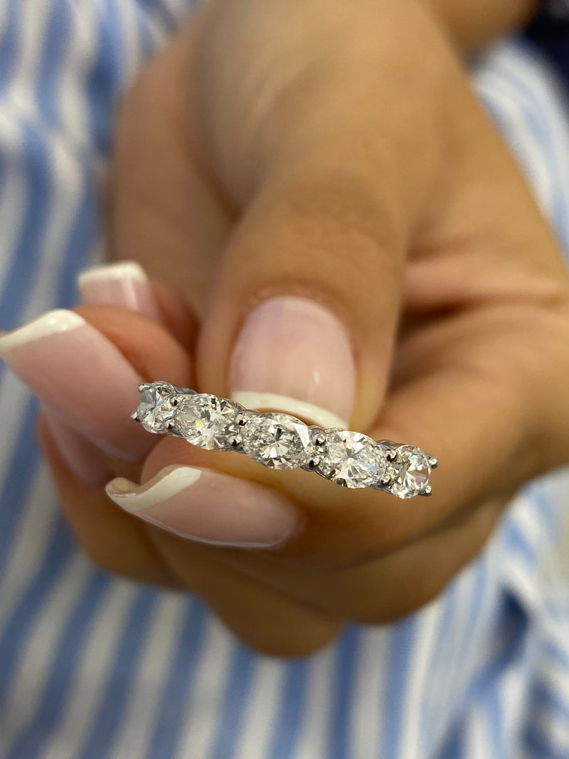 Diamond 5 Stones Ring 1.20 Carat White Gold 14K