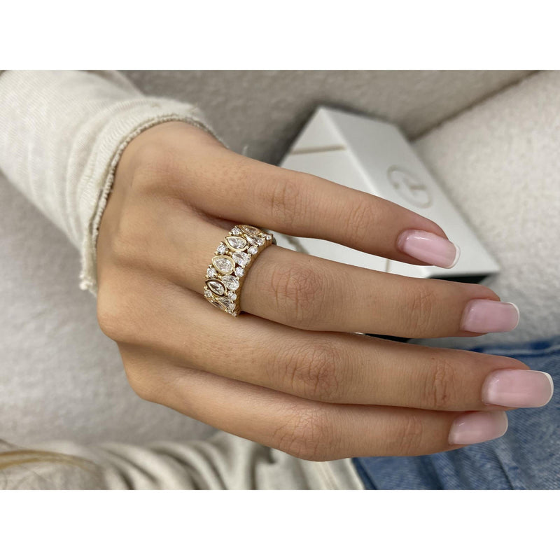 Diamond Wide Ring 1.58 Carat Yellow Gold 14K