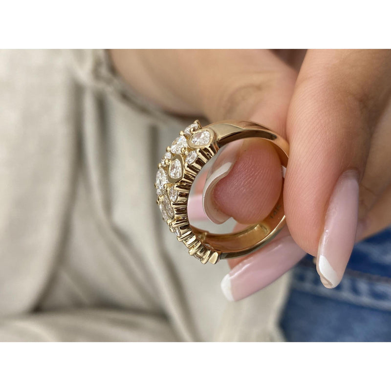 Diamond Wide Ring 1.58 Carat Yellow Gold 14K