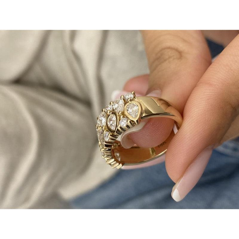 Diamond Wide Ring 1.58 Carat Yellow Gold 14K