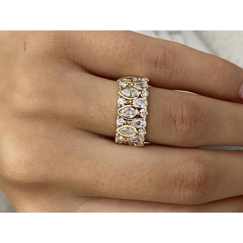 Diamond Wide Ring 1.58 Carat Yellow Gold 14K