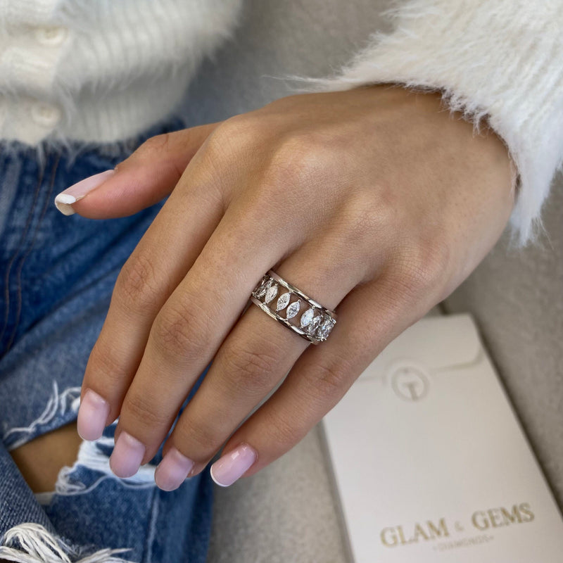 Diamond Band Ring 2.02 Carat White Gold 14K