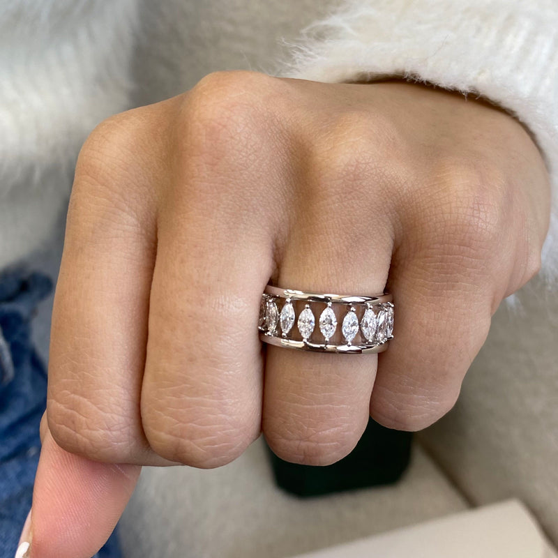 Diamond Band Ring 2.02 Carat White Gold 14K