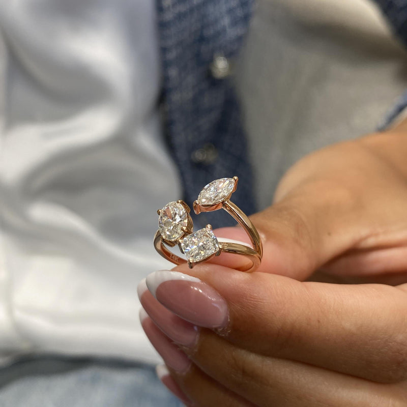 Diamond Three Stone Ring 1.68 Carat Rose Gold 14K