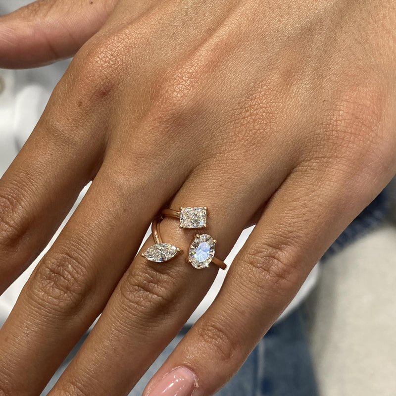 Diamond Three Stone Ring 1.68 Carat Rose Gold 14K