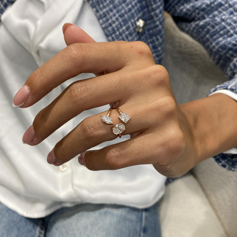 Diamond Three Stone Ring 1.68 Carat Rose Gold 14K