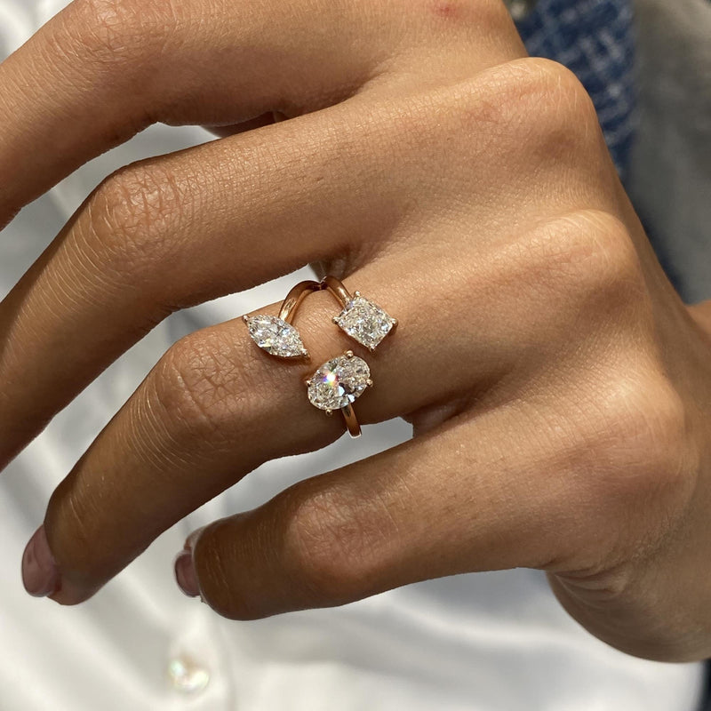 Diamond Three Stone Ring 1.68 Carat Rose Gold 14K