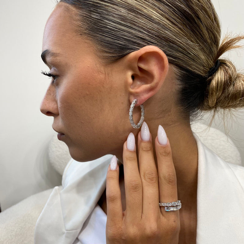 Diamond Hoop Earrings 3.27 Carat White Gold 14K