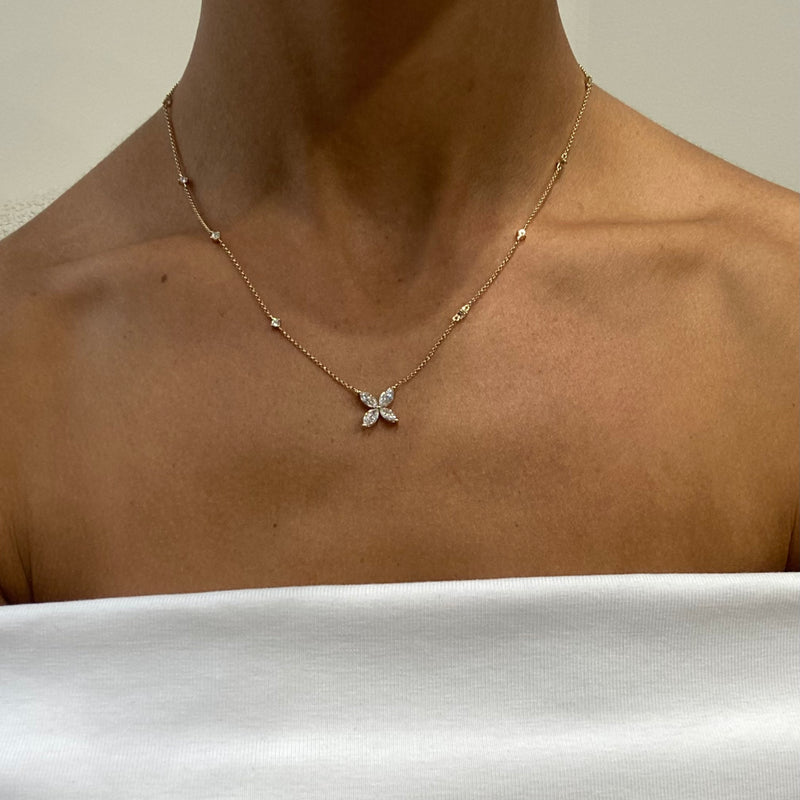 Diamond Pendant Necklace 1.21 Carat Yellow Gold 14K