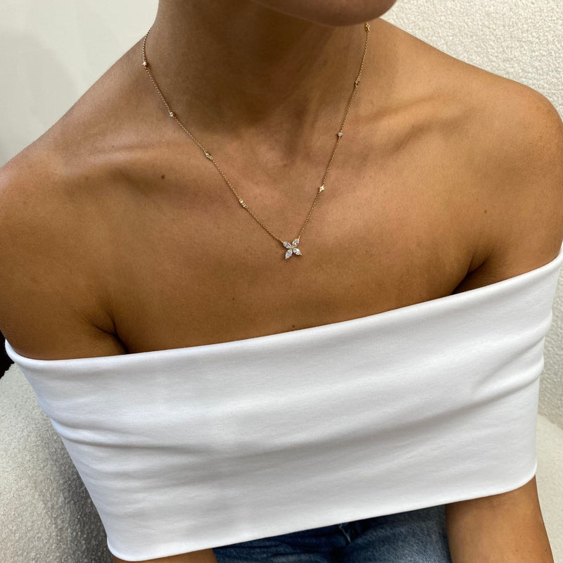 Diamond Pendant Necklace 1.21 Carat Yellow Gold 14K