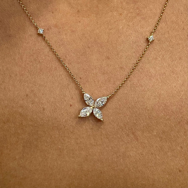 Diamond Pendant Necklace 1.21 Carat Yellow Gold 14K