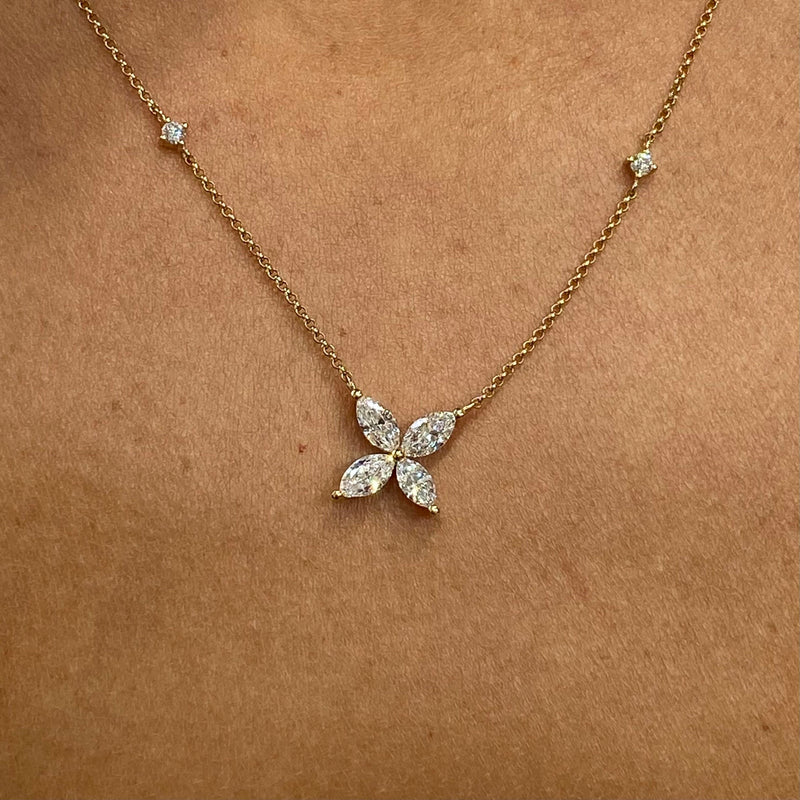 Diamond Pendant Necklace 1.21 Carat Yellow Gold 14K