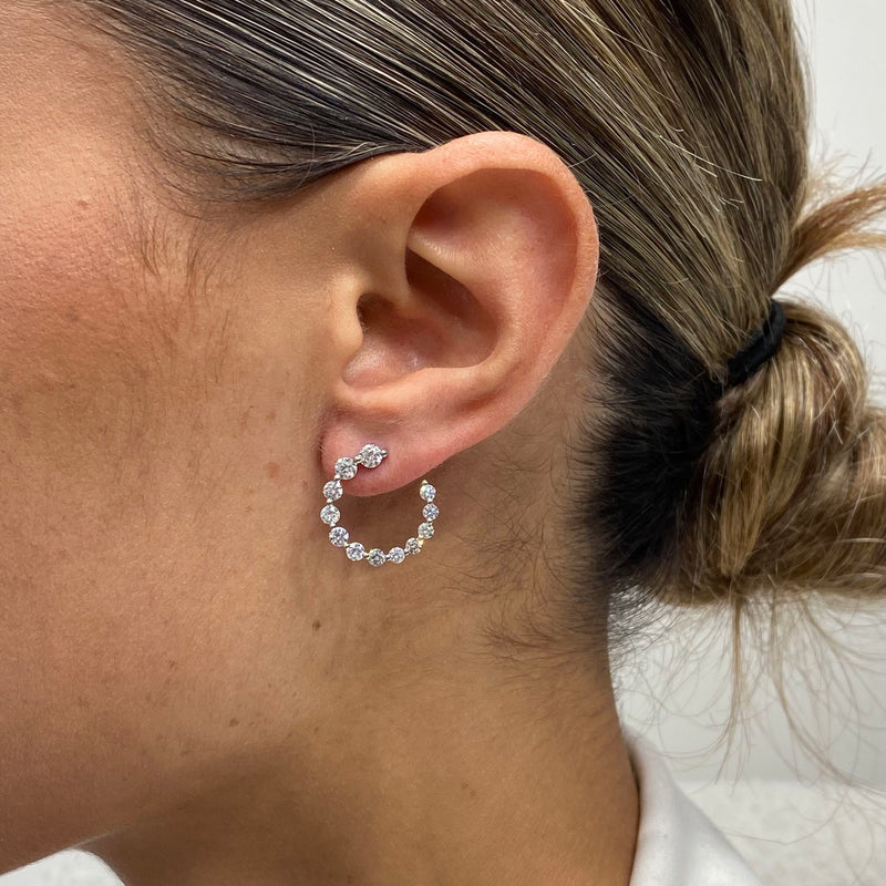 Diamond Hoop Earrings 1.72 Carat White Gold 14K