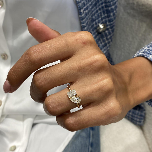 Diamond Two Stone Ring 1.39 Carat Yellow Gold 14K