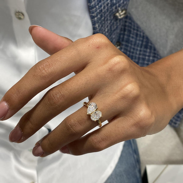 Diamond Two Stone Ring 1.47 Carat Rose Gold 14K