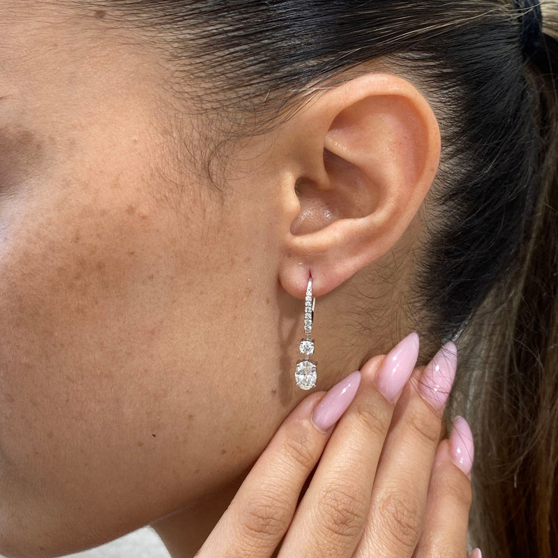Diamond Dangle Earrings 1.92 Carat White Gold 14K