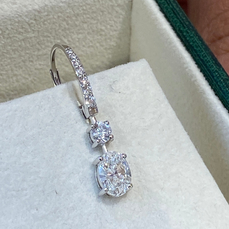 Diamond Dangle Earrings 1.92 Carat White Gold 14K
