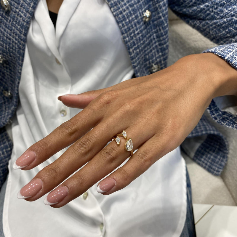 Diamond Open Ring 1.28 Carat Yellow Gold 14K