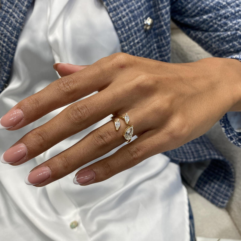 Diamond Open Ring 1.28 Carat Yellow Gold 14K