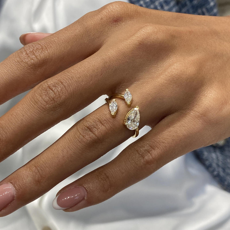 Diamond Open Ring 1.28 Carat Yellow Gold 14K