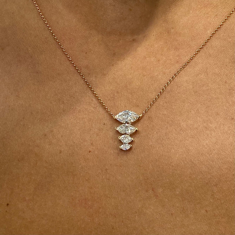 Diamond Pendant Necklace 1.34 Carat Rose Gold 14K