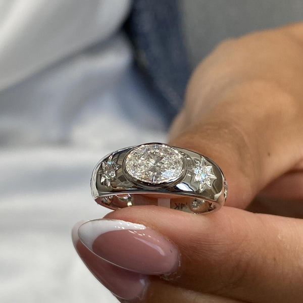 Diamond Signet Ring 1.16 Carat White Gold 14K