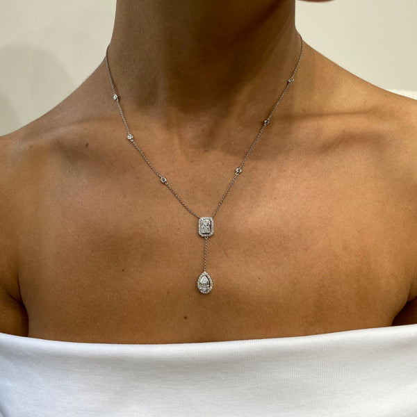 Diamond Lariat Necklace 2.15 Carat White Gold 14K