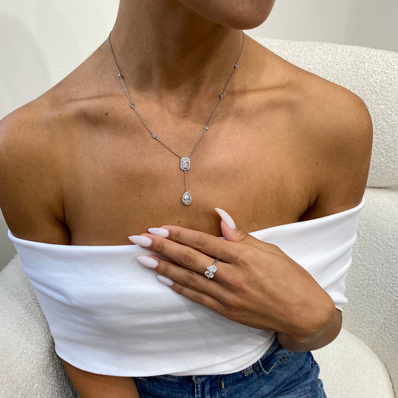 Diamond Lariat Necklace 2.15 Carat White Gold 14K