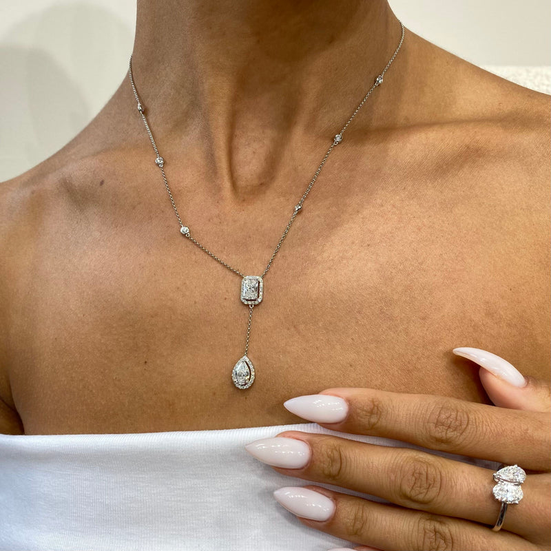 Diamond Lariat Necklace 2.15 Carat White Gold 14K