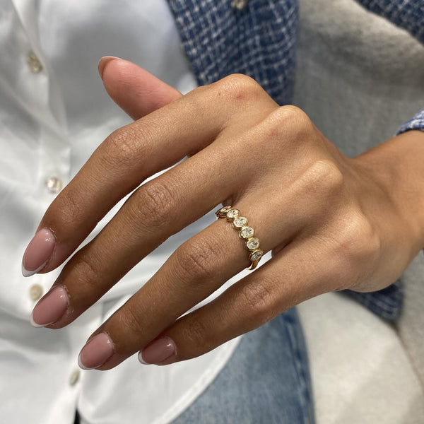 Diamond 7 Stone Ring 0.58 Carat Yellow Gold 14K