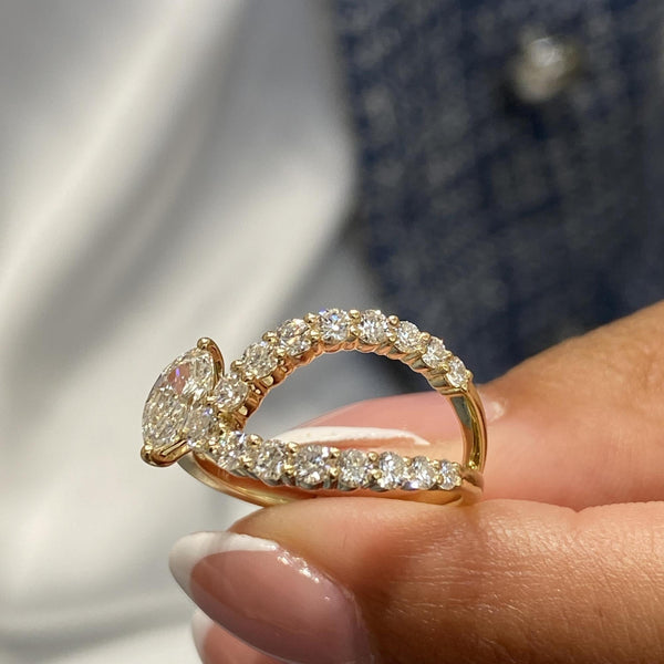 Diamond Statement Ring 0.99 Carat Yellow Gold 14K